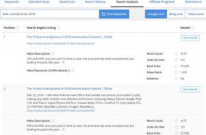 Using of search analysis in Jaaxy