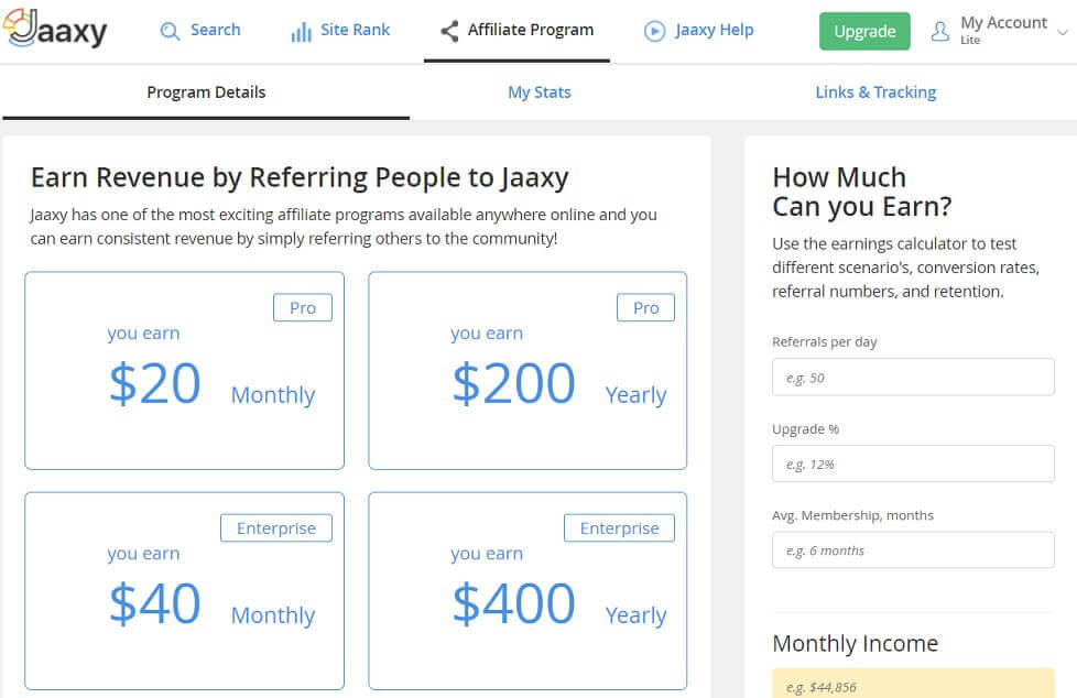 the commissions within affiliate program of Jaaxy